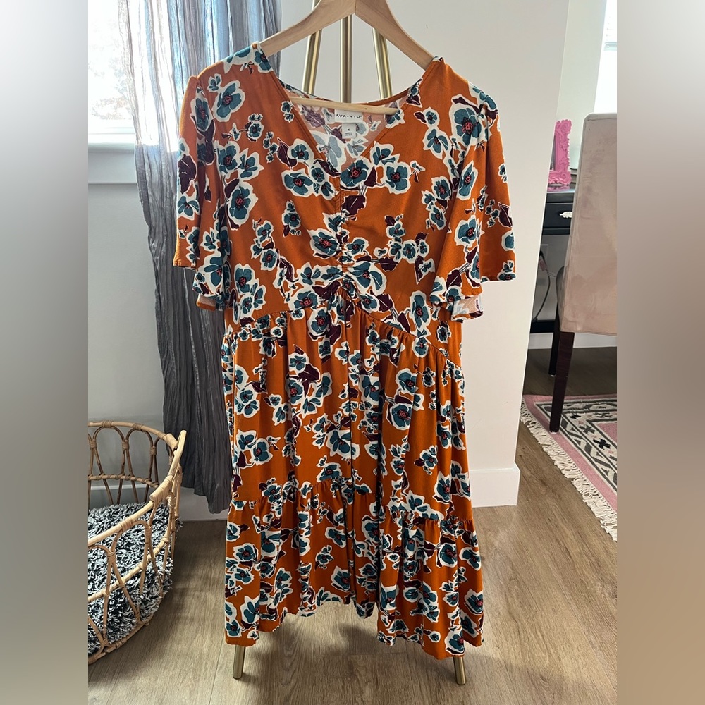 Ava + Viv 1X A line midi dress with bell sleeve